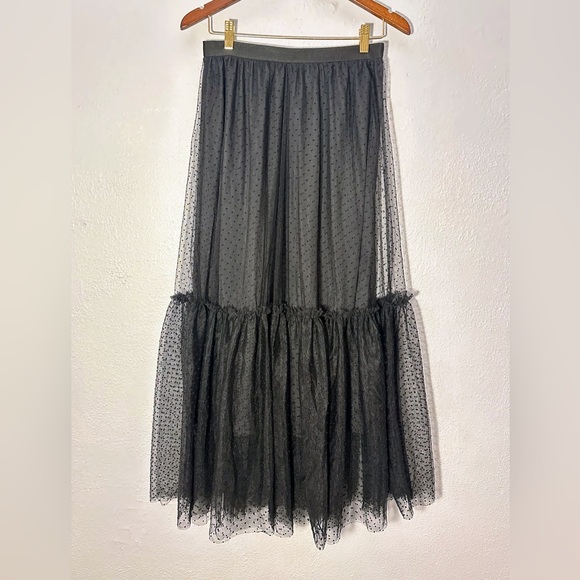 LARA Black Lace Sheer Maxi Tier Skirt Victorian Goth whimsigoth Grunge
